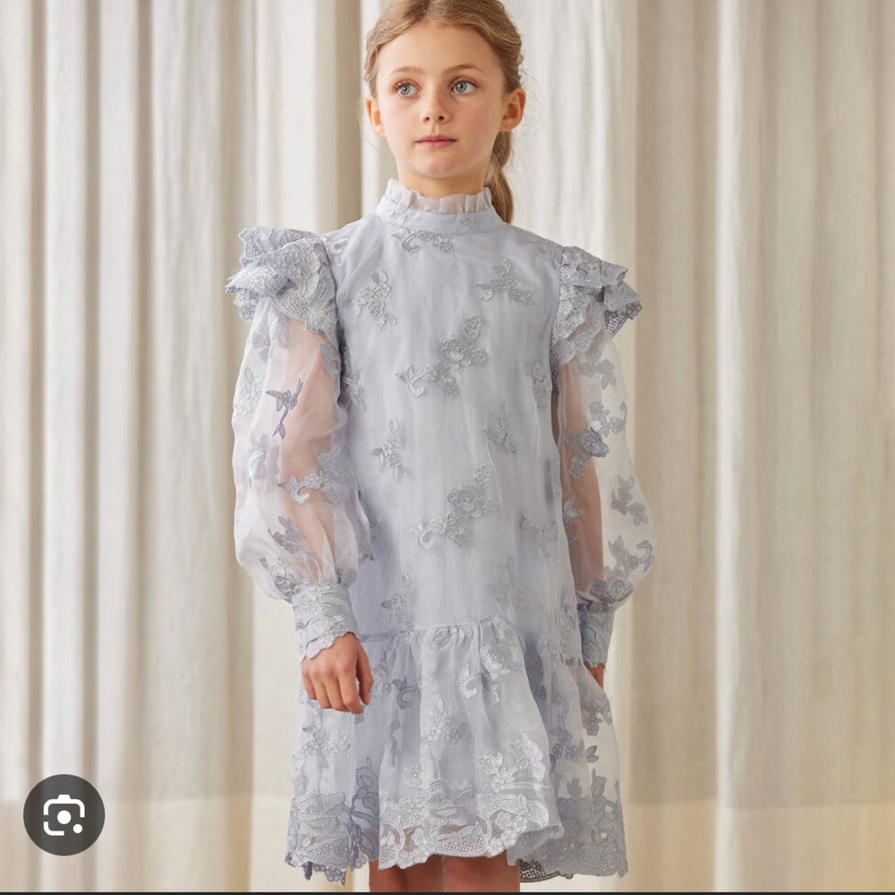 Petite Amalie Girls Blue Embroidered Dress size 7